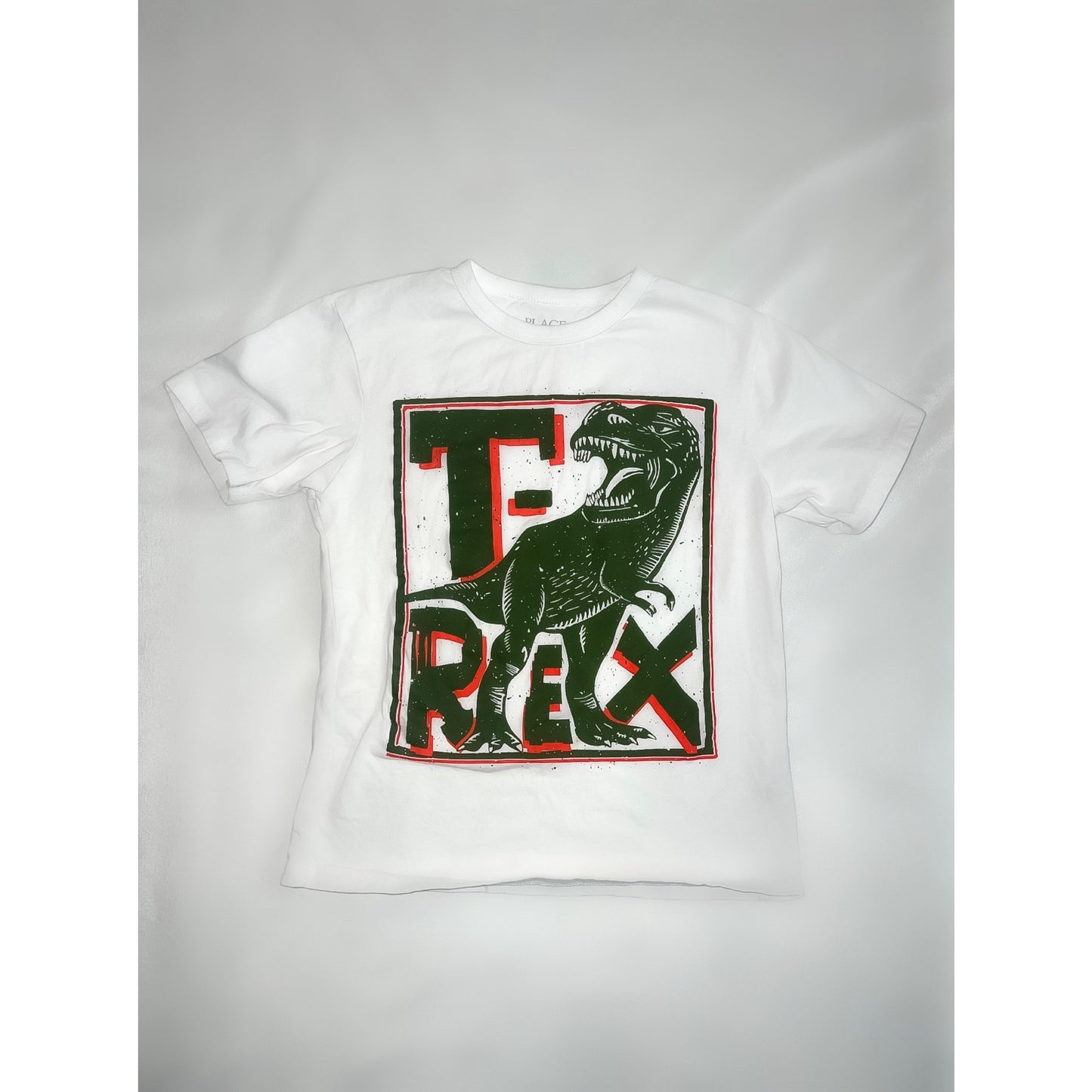 KIDS White T-Rex T-Shirt (Size Medium)