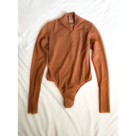 Mesh Nude Long Sleeve Bodysuit (Size Small)