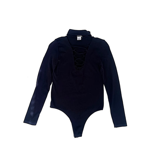 Black Long Sleeve Frontal Zigzag Bodysuit (Size Small/Medium)