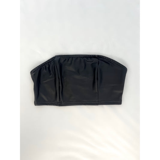 Black Leather  Sleeveless cropped top (Size Medium)